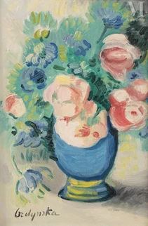 Bouquet dans un vase bleu