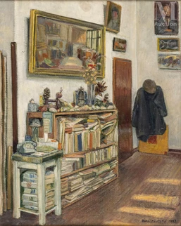 Bibliothèque dans l’atelier de l’artiste