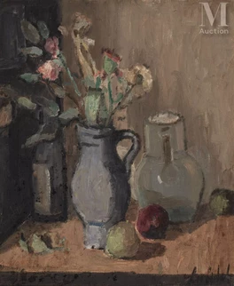 Nature morte au bouquet et à la bouteille