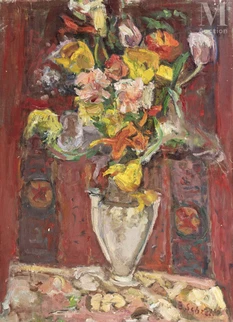Bouquet de fleurs sur fond rouge