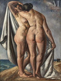 Georges Hanna SABBAGH (Égypte, 1887 - 1951) — Deux femmes nues/ Un bon coup en cuisine