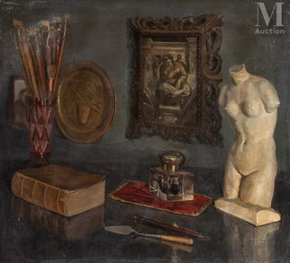 Nature morte au buste antique et à l'encrier