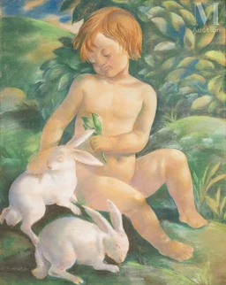 Enfant aux lapins