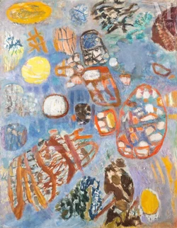 Composition sur fond bleu, circa 1960